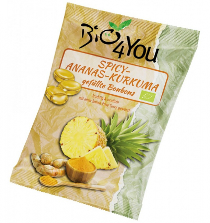 Bomboane / Acadele / Jeleuri - Bomboane Bio Usor Picante Cu Ananas Si Curcuma 75g