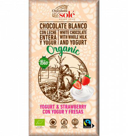 Ciocolata - Ciocolata Alba Bio Cu Capsuni Si Iaurt 100 g