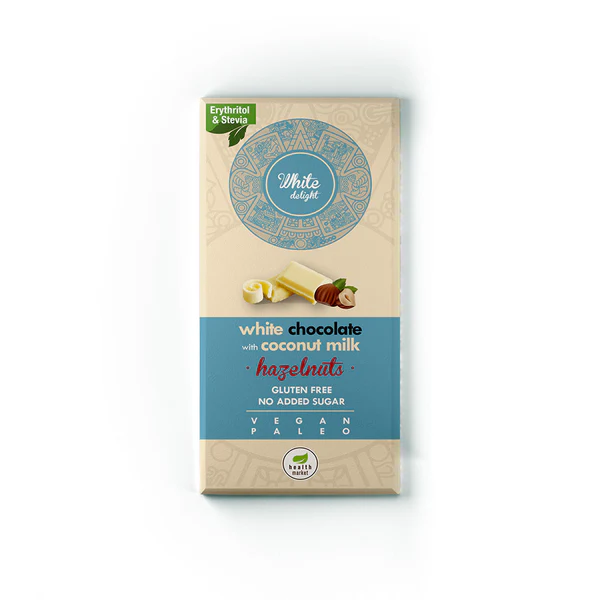 Ciocolata - Ciocolata Alba Cu Lapte De Cocos Si Alune De Padure Intregi "White Delight" NSA 80g