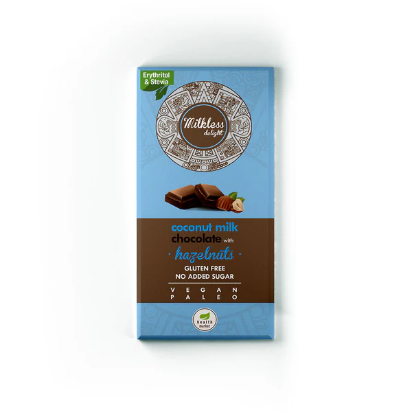 Ciocolata - Ciocolata Cu Lapte De Cocos Si Alune De Padure Intregi "Milkless Delight" NSA 80g