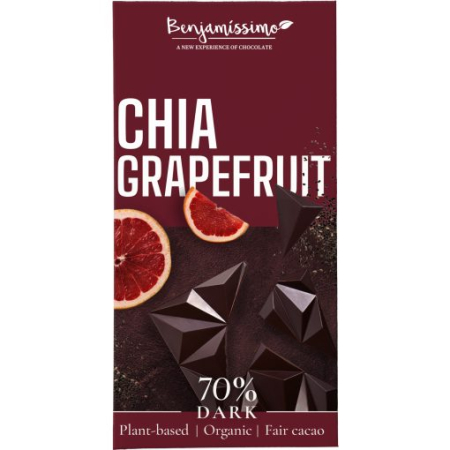 Vegan - Ciocolată Neagră 70% cu Semințe de Chia și Grapefruit - Bio 60g