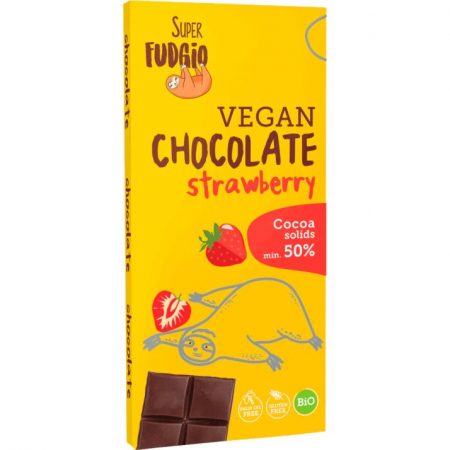 Pentru Craciun - Ciocolata neagra BIO 50% capsuni cu zahar din trestie.50g