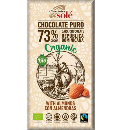 Ciocolata - Ciocolata Neagra Bio 73% Cacao Cu Migdale 150g