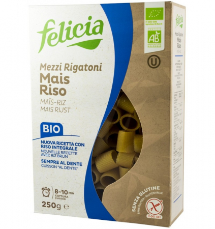Reg-Enor - Paste Mezzi Rigatoni Din Porumb Si Orez BIO - Felicia 250g