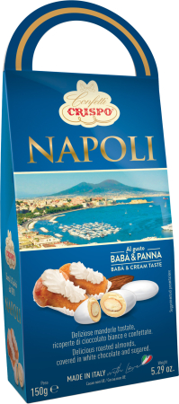 Bomboane - Napoli - Migdale Prajite Invelite In Ciocolata Alba Cu Aroma De Baba&Panna 150g