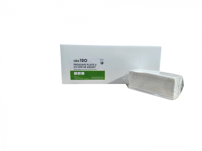 Prosop pliat V cu ioni de argint, alb, 120 buc, 20 pach/bax [2]