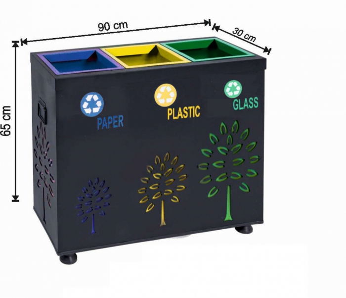 Set cos colectare selectiva cu 3 sectiuni, metalic, 162 L [1]
