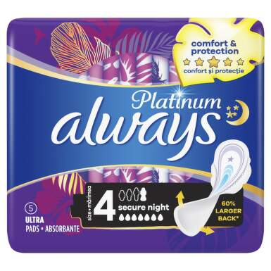 Igiena intima - Absorbante Always Platinum Secure Night, 5 Buc