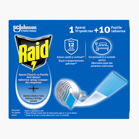 Insecticide - Aparat electric + 10 pastile impotriva tantarilor, Raid