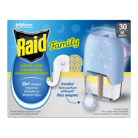 Insecticide - Aparat electric cu rezerva lichida impotriva tantarilor, Raid Family, 21 ml