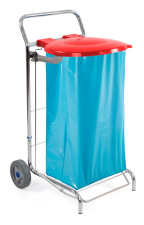 Carucioare colectare deseuri - Carucior cromat pentru exterior cu capac pentru sac de 70 L, inox