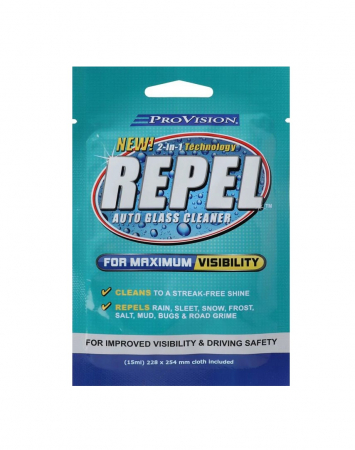 Curatare sticla, ferestre,oglinzi - PROVISION Servetel umed pentru suprafete din sticla, Repel Auto Glass Cleaner, 1 buc