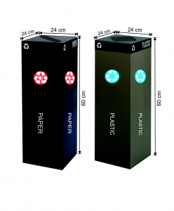 Seturi metalice - Set 2 cosuri colectare selectiva, metalic, 70 L