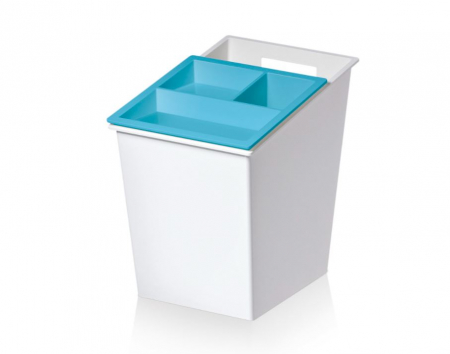 Cos gunoi colectare selectiva cu 3 compartimente, capac glisant albastru, 30 L