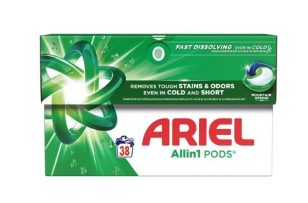 Detergent de rufe - Detergent capsule Ariel 3in1 Pods Mountain Spring, 38 spalari