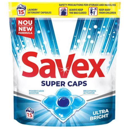 Detergent de rufe - Detergent capsule Savex Caps Ultra Bright, 15 spalari