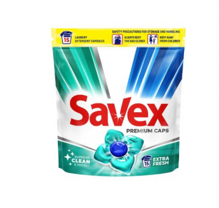 Detergent de rufe - Detergent capsule Savex Caps Extra Fresh, 15 spalari