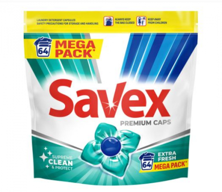 Detergent de rufe - Detergent capsule Savex Caps Extra Fresh, 64 spalari