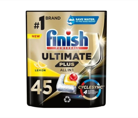 Detergent masina de spalat vase - Finish Plus Ultimate Lemon All in 1, detergent pentru masina de spalat vase, 45 tablete