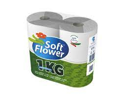 Hartie igienica - Hartie igienica 1 KG (2400 portii), Soft Flower, 2 straturi, alba, 4 role/ pachet