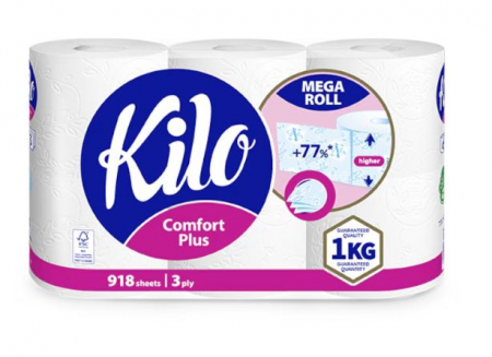 Hartie igienica - Hartie igienica Kilo Comfort Plus, 3 straturi, 6 role, 918 foi