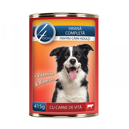 Animale de companie - Hrana umeda caini, 4Dog Adult, Vita, 415 g