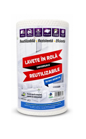 Lavete de bucatarie - Lavete embosate reutilizabile, albe celuloza, 30 x 20 cm, 50 buc/ rola