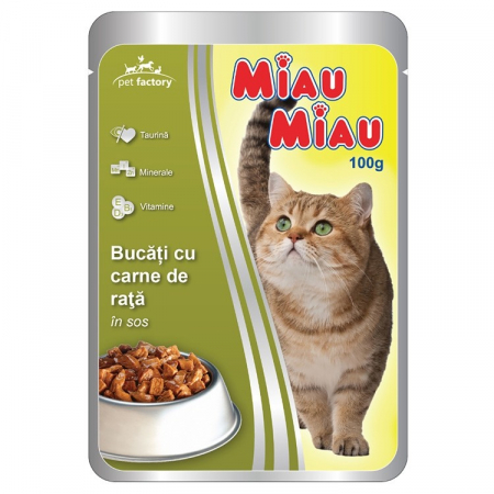 Animale de companie - Mancare umeda pisici, Miau Miau, Rata in sos, 100 g