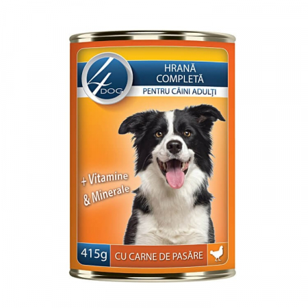Animale de companie - Hrana umeda caini, 4Dog Adult, Pui, 415 g
