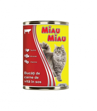 Animale de companie - Mancare umeda pisici, Miau Miau, Vita, 415 g