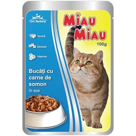 Animale de companie - Mancare umeda pisici, Miau Miau, Somon, 100 g