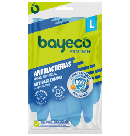 Manusi menaj - Manusi latex cu interior flocat de bumbac, antibacteriene, L, 2 buc/set