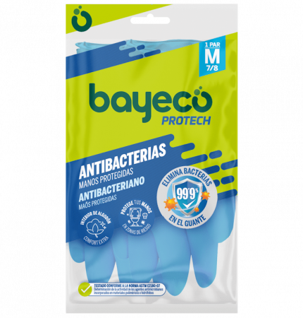 Manusi menaj - Manusi latex cu interior flocat de bumbac, antibacteriene, M, 2 buc/set