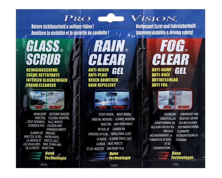 Geamuri si oglinzi - PROVISION Kit curatare parbriz, Glass Scrub/ Rain Clear/ Fog Clear, 3x10 ml