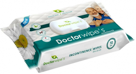 Cosmetice ingrijire intima - Servetele umede igienice pentru incontinenta Doctor Wipe's, 72buc, 25x22cm