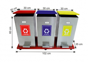 Seturi metalice colectare selectiva - Set 3 cosuri colectare selectiva cu pedala, inox, 162 L