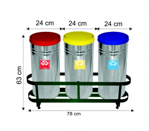 Seturi metalice colectare selectiva - Set 3 cosuri colectare selectiva,inox, ~85 L