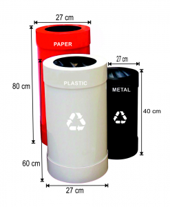 Seturi metalice - Set 3 cosuri colectare selectiva, metalic, 100 L