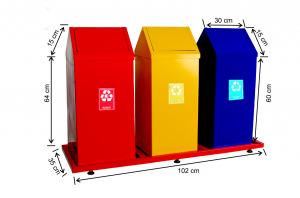 Seturi metalice - Set 3 cosuri colectare selectiva cu capac batant, 162 L