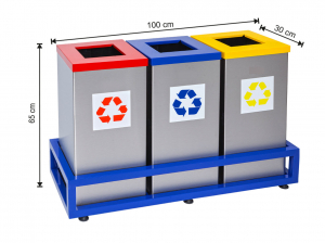 Seturi metalice colectare selectiva - Set 3 cosuri colectare selectiva cu cadru metalic, inox, 162 L