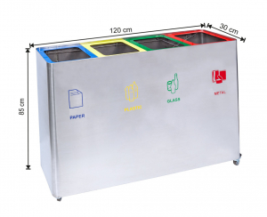 Seturi metalice colectare selectiva - Set colectare selectiva cu 4 sectiuni, inox, 240 L