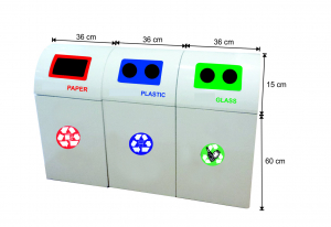 Seturi metalice - Set 3 cosuri colectare selectiva cu capac, metalic, 234 L