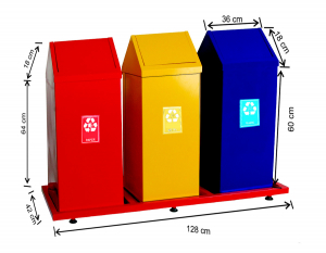 Seturi metalice - Set 3 cosuri colectare selectiva cu capac batant, 234 L