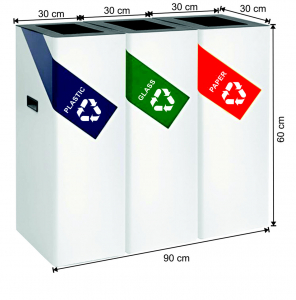 Seturi metalice - Set 3 cosuri colectare selectiva, metalic, 162 L