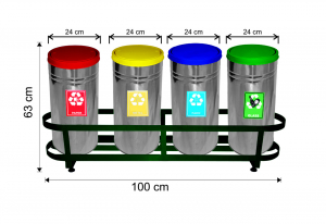Seturi metalice colectare selectiva - Set 4 cosuri colectare selectiva, inox, ~114 L