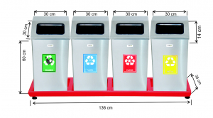 Seturi metalice colectare selectiva - Set 4 cosuri colectare selectiva, inox, 216 L