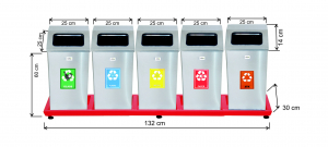 Seturi metalice colectare selectiva - Set 5 cosuri colectare selectiva, inox, 190 L