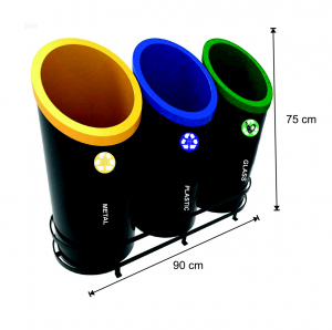 Seturi metalice - Set 3 cosuri colectare selectiva, metalic, 150 L