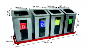 Seturi metalice colectare selectiva - Set 4 cosuri colectare selectiva cu cadru metalic, inox, 312 L