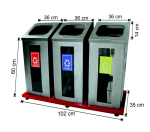 Seturi metalice colectare selectiva - Set 3 cosuri colectare selectiva cu cadru metalic, inox, 312 L